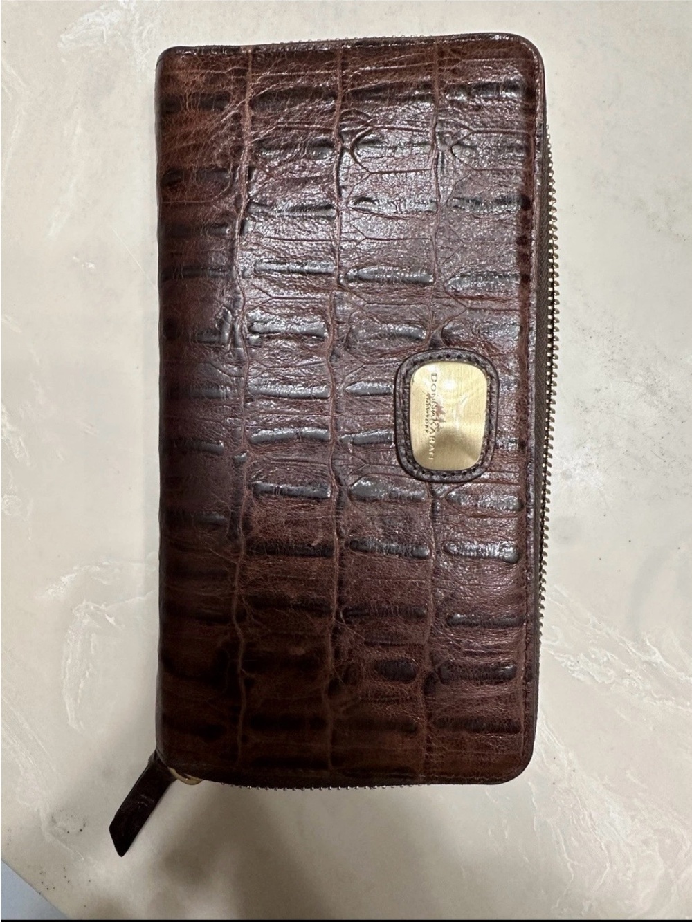 Donna Karan Black Leather Card Wallet with Gold Logo